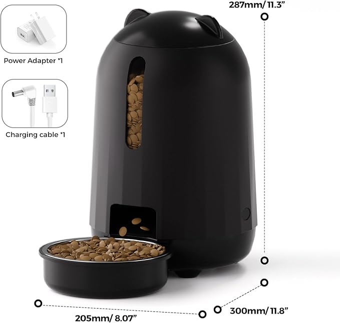 PAPIFEED Automatic Cat Feeder, 2.4G WiFi Auto Cat Food Dispenser with App Control, 3L Auto Pet Feeder with Dual Power Supply, Detachable for Easy Clean for Cats and Small Dogs, Black