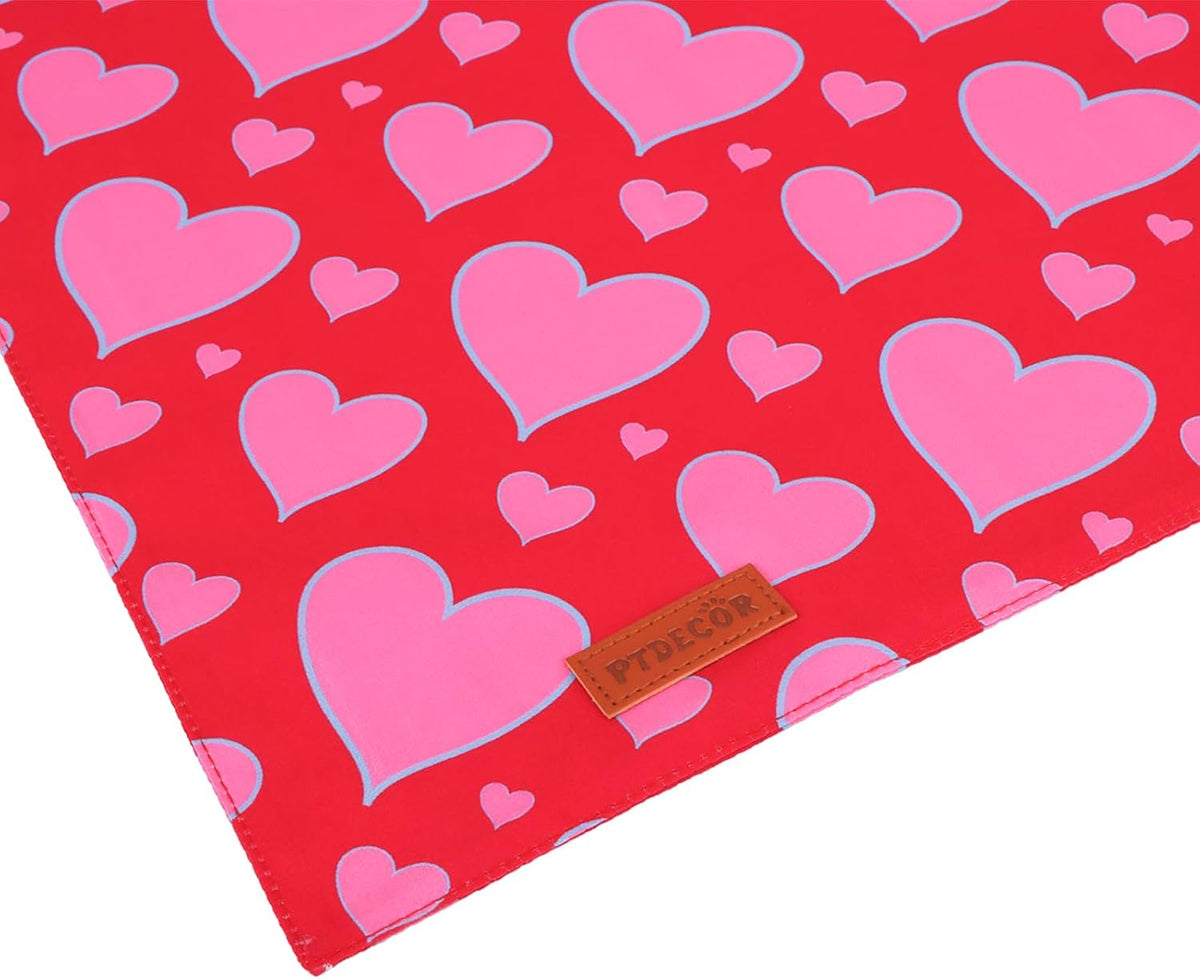PTDECOR Valentine Dog Bandana, Reversible Valentine Pet Scarf, Multi Size, Red Heart Bandanas for Medium Large Dogs (Large)