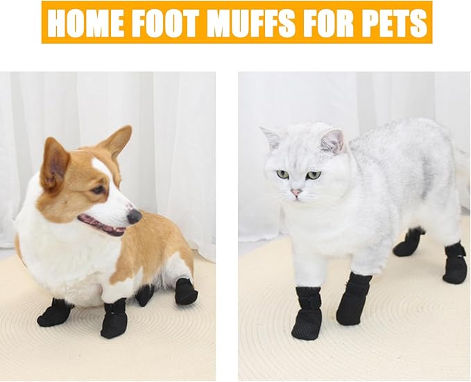 4 PCS Cat Boots, Cat Mittens to Prevent Scratching, Breathable Mesh Cat Foot Covers, Adjustable Cat Claw Protectors or Cats When Bathing and Nail Trimming