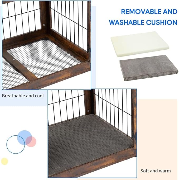 GAOMON Dog Crate Furniture with Cushion,Wooden Dog Kennels Indoor with 2 Drawers,Dog Furniture Crate End Table with Storage