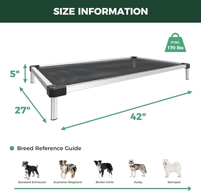 FXW TitanNest Chew-Proof Elevated Dog Bed, Raised Cot for Indoor/Outdoor/Camping Use, Durable & Waterproof Cooling Pet Bed for Medium Dogs, 42.0" L x 27.0" W x 5.0" H, Black