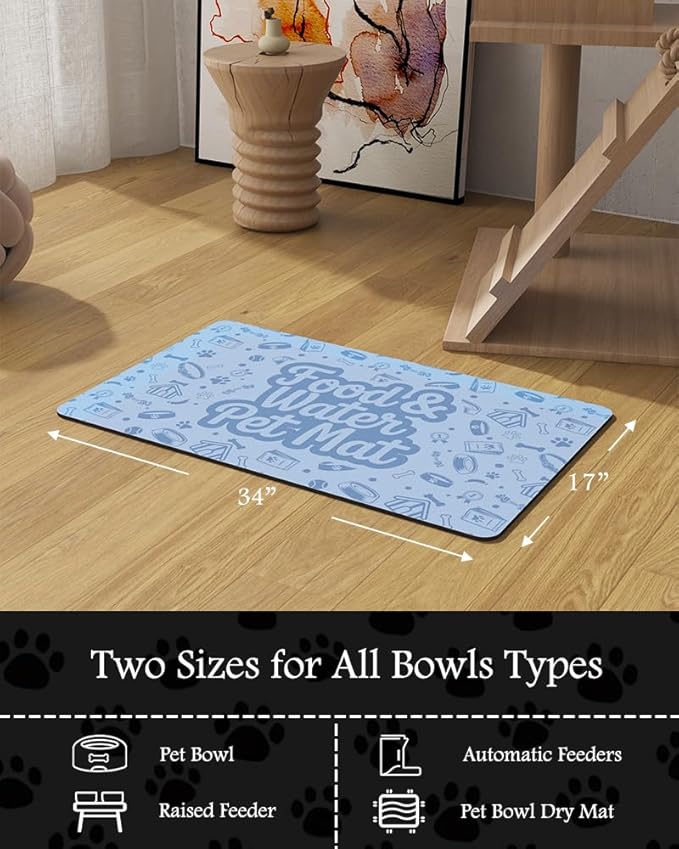 Pet Feeding Mat-Absorbent Dog Mat for Food and Water Bowl-No Stains Quick Dry Water Dispenser Mat-Dog Accessories Pet Supplies-Bowl for Messy Drinkers(Words,17"x34"