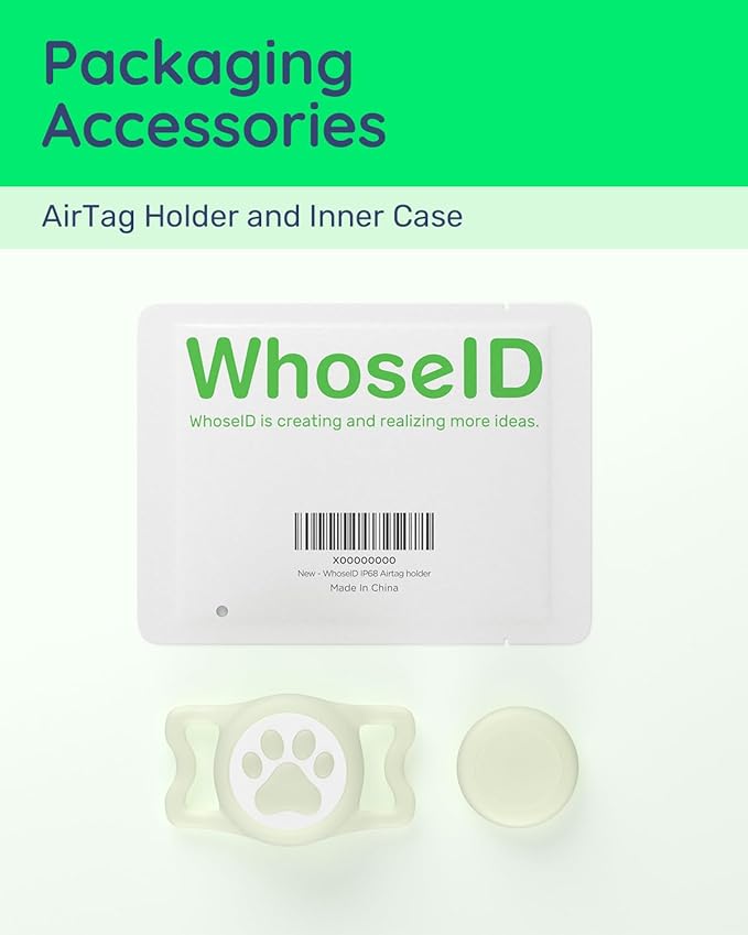 IP68 Waterpoof Dog Airtag Holder, Stretchy Silicone Full Body Covered Apple Air Tag Holder for Dog Cat Collar Fit All Width Collar (Luminous, 1 Pack)