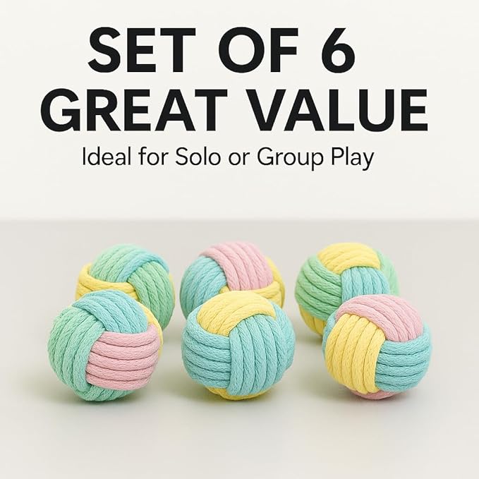 Cat Chew Balls – 6-Pack Rope Cat Toys with Crinkle Sound, Soft and Durable, for Indoor Cats, Kittens, Teeth & Gum Health