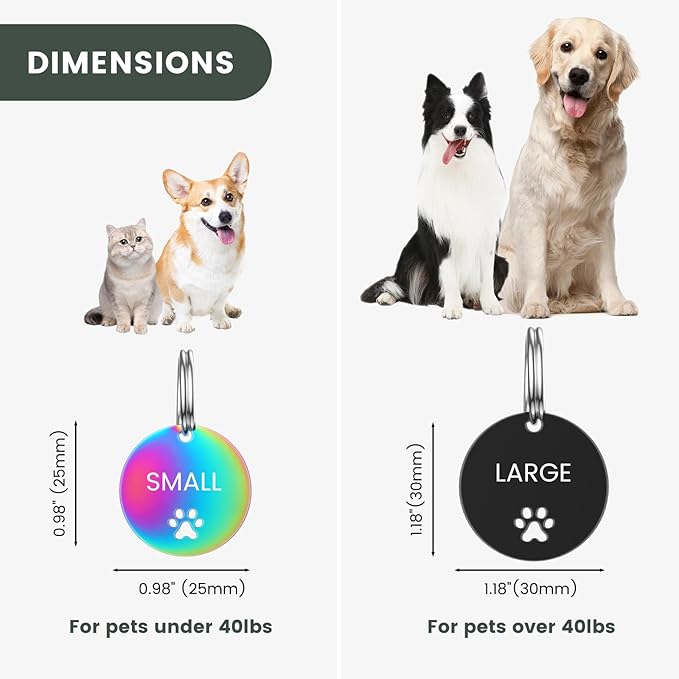 Dog Tags Personalized for Pets - YEHANTI Personalized Dog Tags with Dog Paw, Durable Stainless Steel Pet ID Tags for Small Large Dogs Cats, Custom Dog Name Tags Engraved on Both Sides (Round)