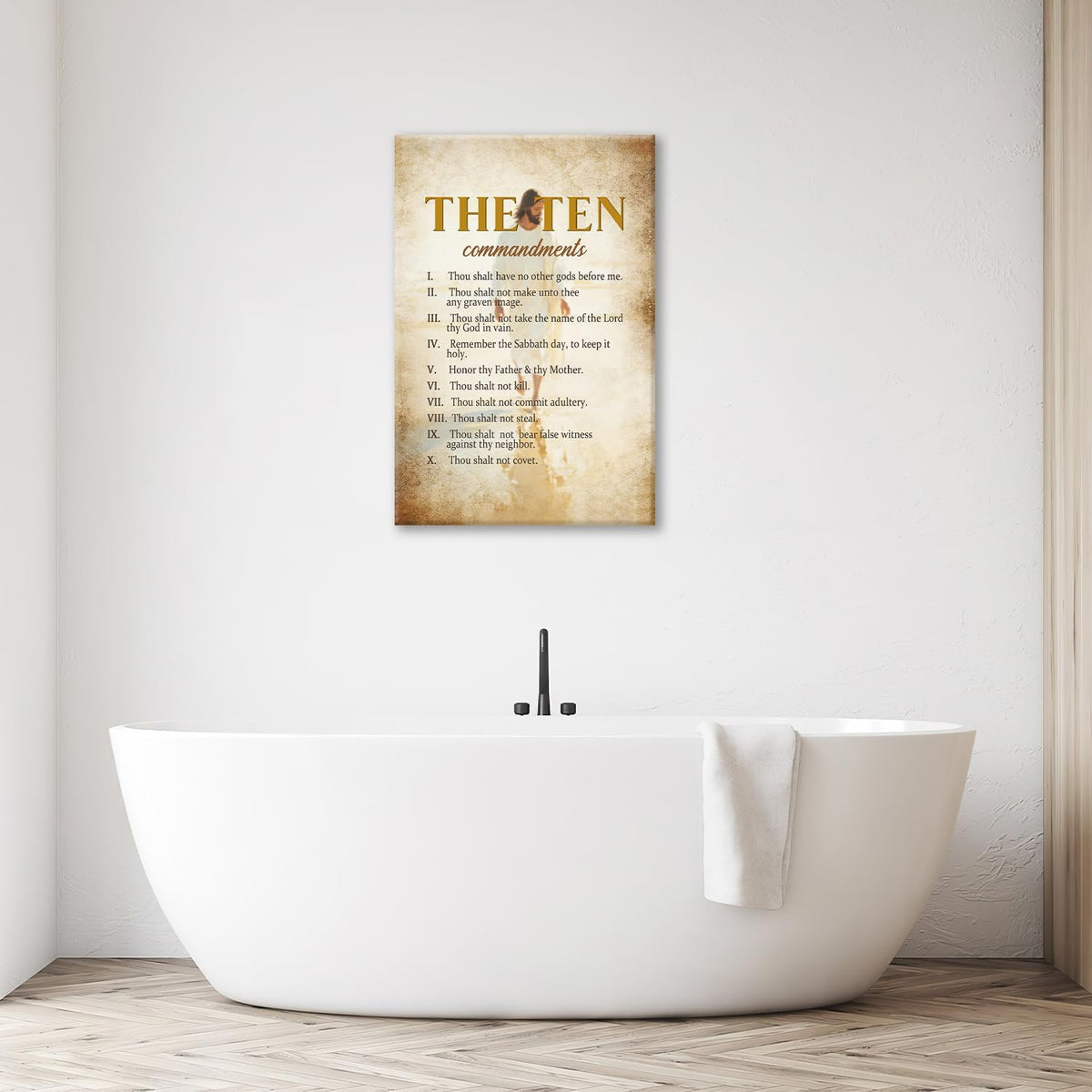 The Ten Commandments Christian Pictures Wall Art, Bible Verse Jesus Bathroom Wall Decor Religion Scripture Framed Painting Religious Canvas Artwork for Church Bedroom Living Room 24"L x 16"W