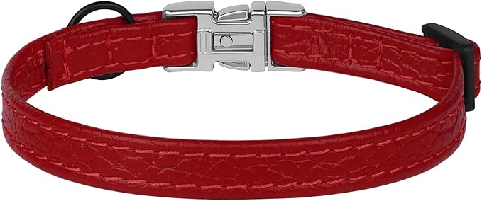 Leather Cat Collar with Buckle and Removable Bell - Non Breakaway Adjustable Soft Safety Small Pet Collars for Girl Boy Cats Kitten (Red)