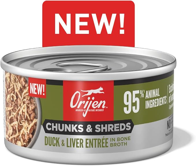 ORIJEN Chunks & Shreds Wet Cat Food Duck & Liver Entrée 3oz Cans (12 Count)