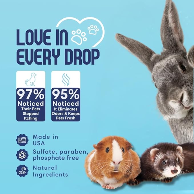 Natural Oatmeal & Aloe Vera Small Pets Shampoo for Guinea Pig, Bunny, Ferret & Rabbit Shampoo - Hypoallergenic for Sensitive Skin. 8 fl. oz. (Unscented)