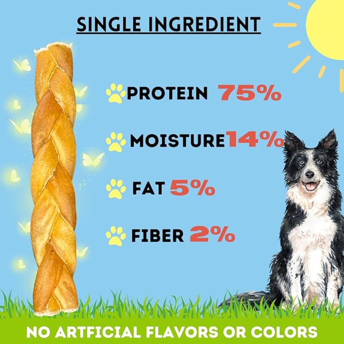 BULLYSTICKS & MORE 6 Inch Beef Collagen Braids for Dogs (8 Count) - Bones for Dogs - Dog Parents Choice - No Hide Beef Cheek Rolls