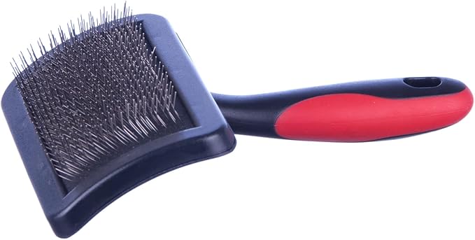 Jeffers Pet Hard Pin Universal Slicker Brush for Dogs & Cats – Firm Bristles, Curved Head for Tough Mats & Tangles, Non-Slip Grip, Best for Thick Coats, Heavy Matting – Black, Red - Medium