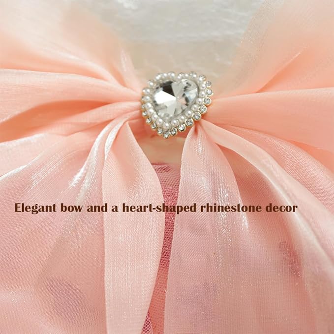 Pink Dog Dress for Small Dog Girl Spring Puppy Clothes with Bow Puff Sleeves Cat Outfit Doggy Princess with Leash Ring Doggies Harness Dress Summer Pet Apparel (Pink White, Medium)