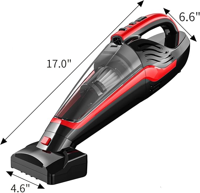 Pet Hair Handheld Vacuum Cordless, Car Vacuum Rechargeable with Reusable Filters, Motorized Brush and Multi-Accessories for Carpet, Couch & Stairs, Red, 17.0"X 4.6"X 6.6"