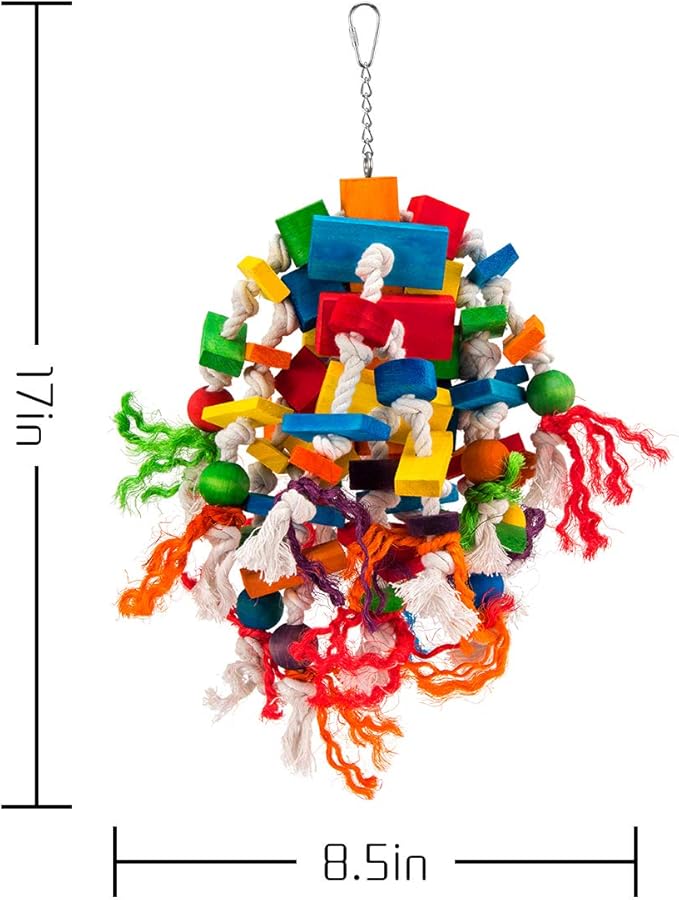 Large Parrot Toy - Multicolored Wooden Blocks Tearing Toys for Birds Suggested for African Grey, Macaw and Amazon Parrots