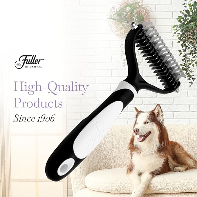 Fuller Brush Dual-Head Dematting Pet Comb - Stainless Steel Teeth with Slightly Sharp Edges - 7 Narrow-Gap & 9 Wider-Gap on Other Side - Use to Remove Stubborn Fur & For Grooming Dogs & Cats
