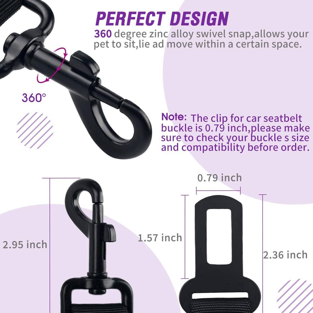 COOYOO Dog Seat Belt,3 Piece Set Retractable Dog Car Harness Adjustable for Vehicle Nylon Pet Safety Heavy Duty & Elastic