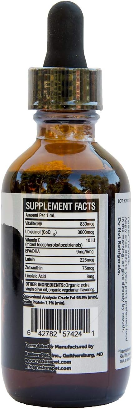 RestoraPet 1-Pack Dog & Cat Bacon Liquid Multivitamin | Dog Arthritis Pain Relief | Hip & Joint Vitamins for Dogs - Anti Inflammatory Supplement for Dogs & Cats | Organic & Non-GMO, Vet Approved