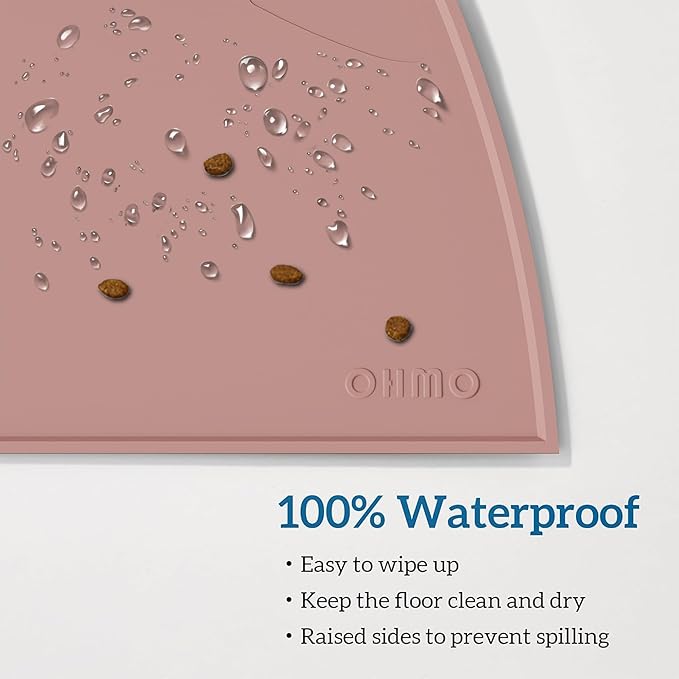 OHMO - Cat Food Mat, Silicone Pet Feeding Mat for Floor Non-Skid Waterproof Dog Water Bowl Tray, Easy to Clean Pet Placemat(Rose, 20 * 12")