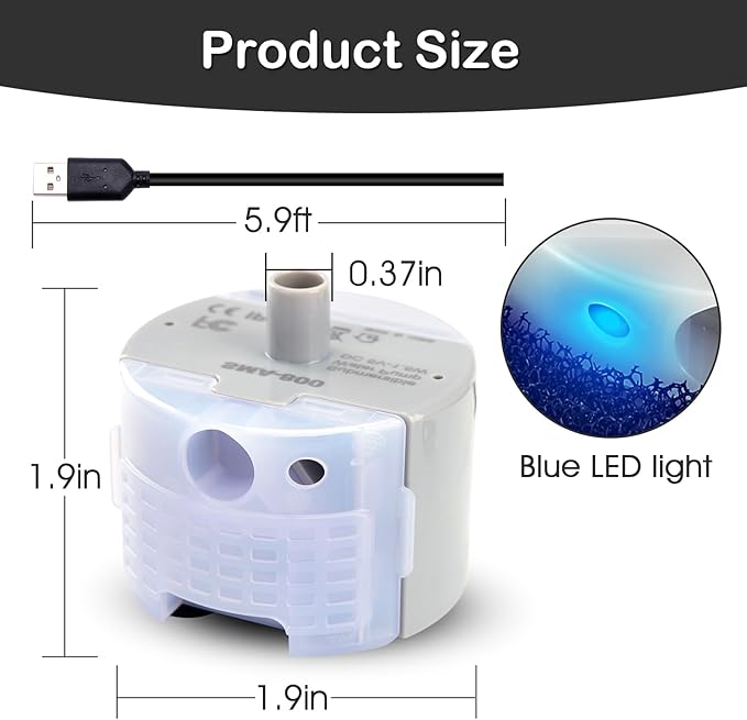 Cat Water Fountain Pump, Pet Water Fountain Replacement Pump SMA-800 Submersible Motor for Stainless Steel Indoor Cat Fountain Pump Replacement(Bottom pumping With Adapter&Brush)