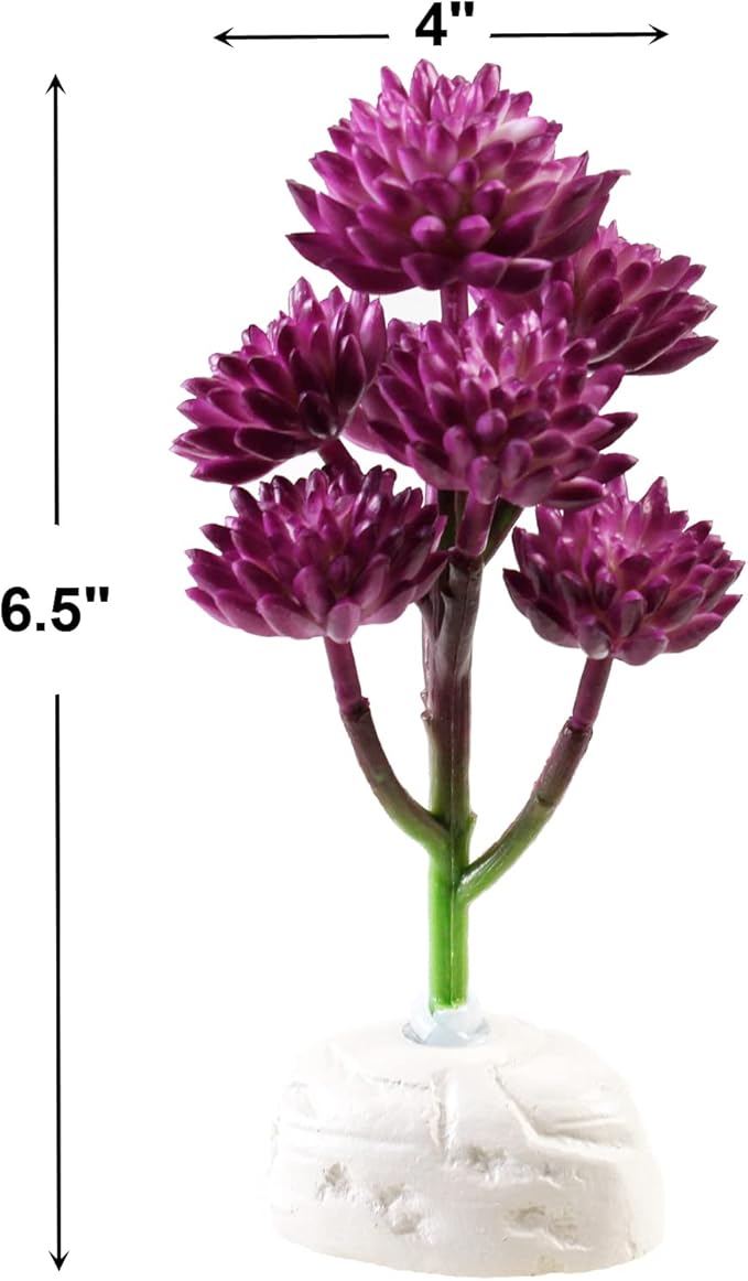 AQUANEAT Terrarium Plant, Fake Reptile Plant for Amphibian Habitat, 6.5 inch Tall Purple