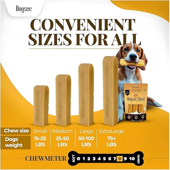 Dogsee Original Himalayan Yak Cheese Dog Chews 2lb (Large - 8 Bars) | Rawhide Free | Fight Plaque & Tartar | Long Lasting | for Cleaning Teeth