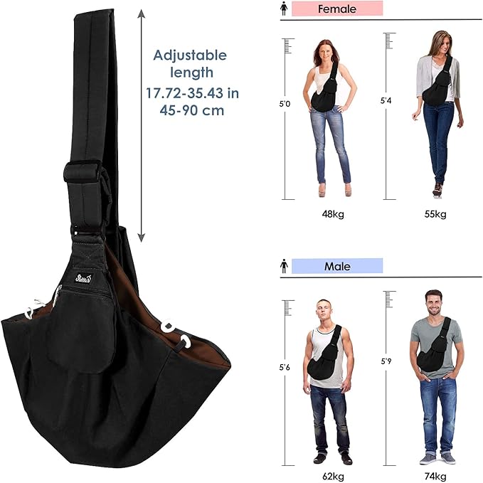 Lukovee Pet Sling, Hand Free Dog Sling Carrier Adjustable Padded Strap Tote Bag, Shoulder Bag with Safety Belt & Front Pocket for Small Dog Cat Puppy (BN,M)