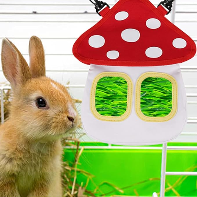 Bunny Hay Feeder, Hanging Rabbit Hay Feeder Bag for Bunnies Guinea Pigs Chinchillas Hamster
