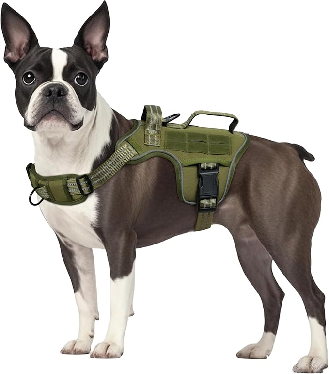 Small Dog Harness, Heavy Duty Tactical No Pull Dog Harness, No Choke, Easy On and Off Pet Vest with Molle System, Adjustable Reflective Dog Vest with Breathable Padded for Walking Hiking Training