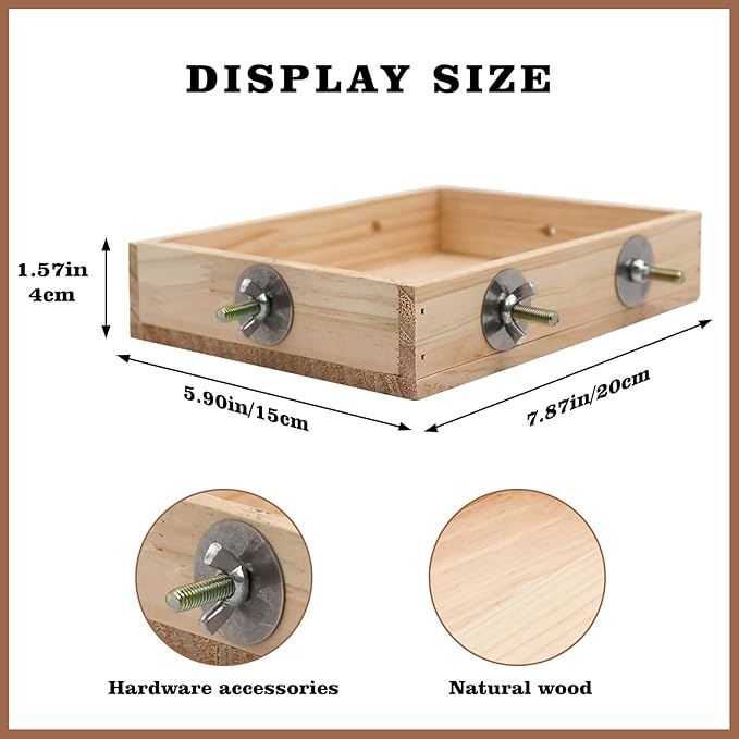 Bird Feeding Cups, Natural Wooden Parrot Perch Stand, Birds Food Dish, Parakeets Feeder Bowl, Cage Accessories for Small Animals Rat Hamster Guinea Pig Chinchillas Budgies Cockatiels Love Birds