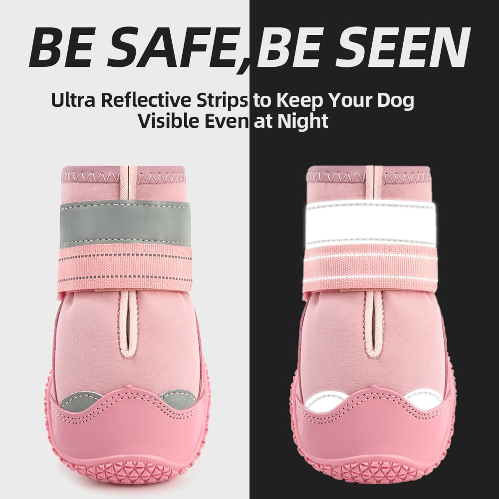 Dog Shoes for Large Dogs, Medium Dog Boots & Paw Protectors for Hardwood Floors, Outdoor Dog Booties for Hot Pavement Winter Snow Hiking, Waterproof Dog Shoes with Reflective Strips Size 5
