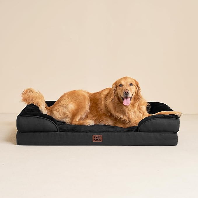 EHEYCIGA Orthopedic Dog Bed for Medium Dogs, Waterproof Memory Foam Medium Dog Beds with Sides, Non-Slip Bottom and Egg-Crate Foam Pet Couch Bed with Washable Removable Cover, Black