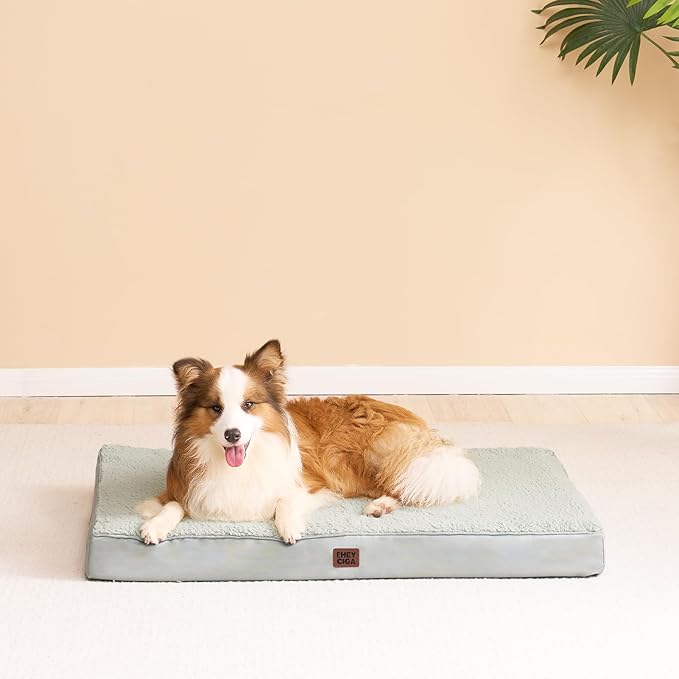 EHEYCIGA Washable Dog Beds for Extra Large Dogs, XL Dog Bed with Removable Cover for Crate, Orthopedic Foam Pet Bed Dog Mat Mattress Cushions for Extra Large Dogs, Greyish Green(41 x 27)