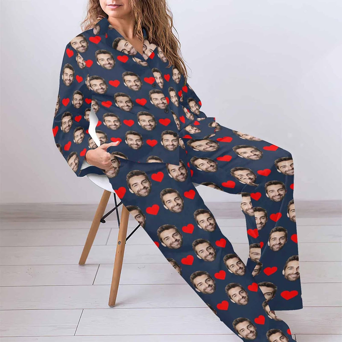 MyPupSocks Custom Face Pajamas for Women Set, Personalized Photo Long Sleepwear XS-XXL
