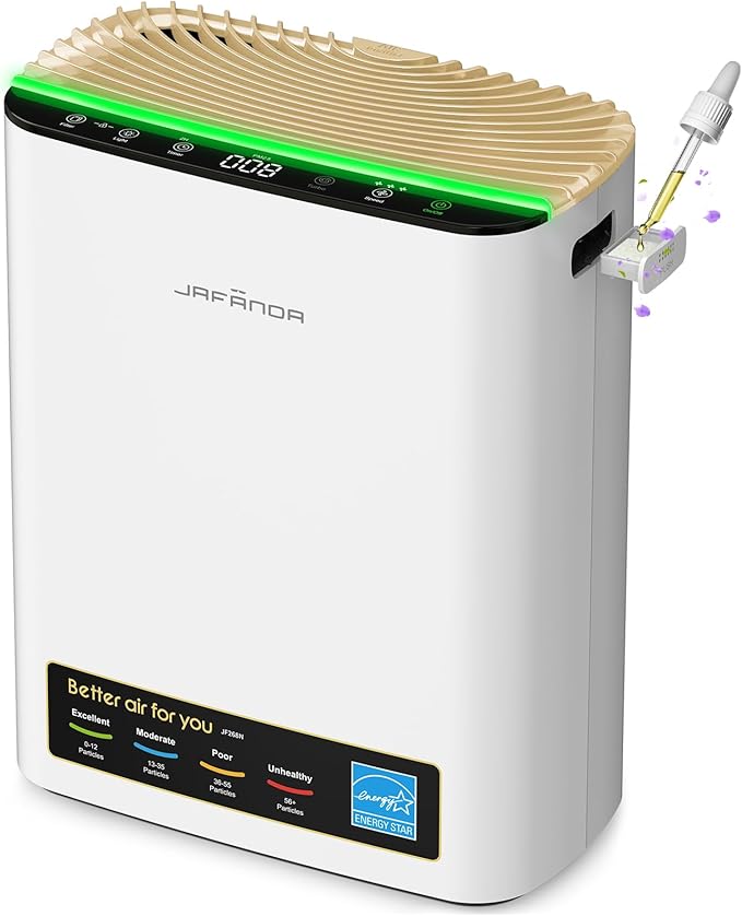 Jafända Air Purifiers for Home Cover Up to 1226ft², Allergen HEPA Air Filter with PM2.5 Sensor, Auto Mode& Timer, Aromatherapy, 22 dB Quiet Air Cleaner for Pet Dander/Hair, Allergies, Dust&VOCs