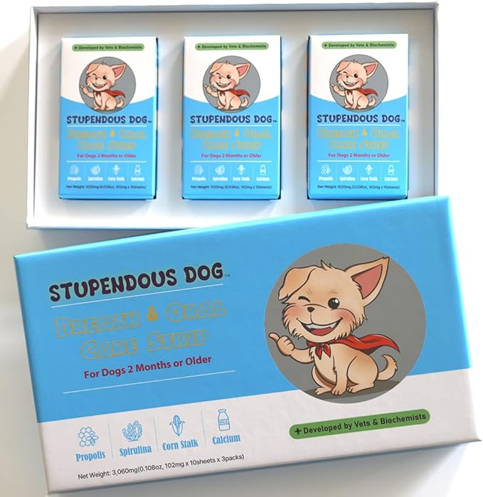 Breath Freshener Strip: Pet Dental Care Supplement for Clean Teeth, Fresh Breath, & Healthy Mouth - Dog Bad Breath Treatment, Brushless Oral Care Toothpaste for Dogs & Cats (30 Strips)