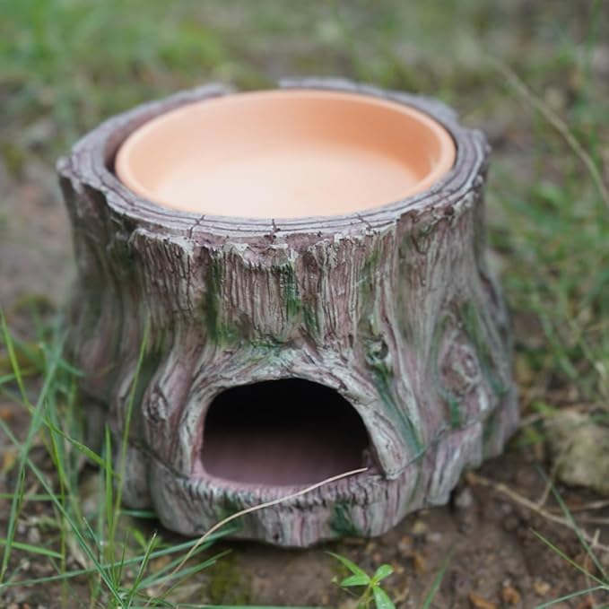 Reptile Hideout with Detachable Base and Humidity Dish, Gecko Hide Climbing Toy Tank Accessories, Terrarium Decor, Reptile Hide Cave for Crested Gecko,Lizard, Snake, Crabs