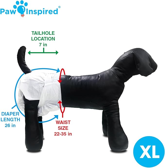 Paw Inspired 20ct Disposable Dog Diapers | Female Dog Diapers Ultra Protection | Diapers for Dogs in Heat, Excitable Urination, or Incontinence (X-Large)