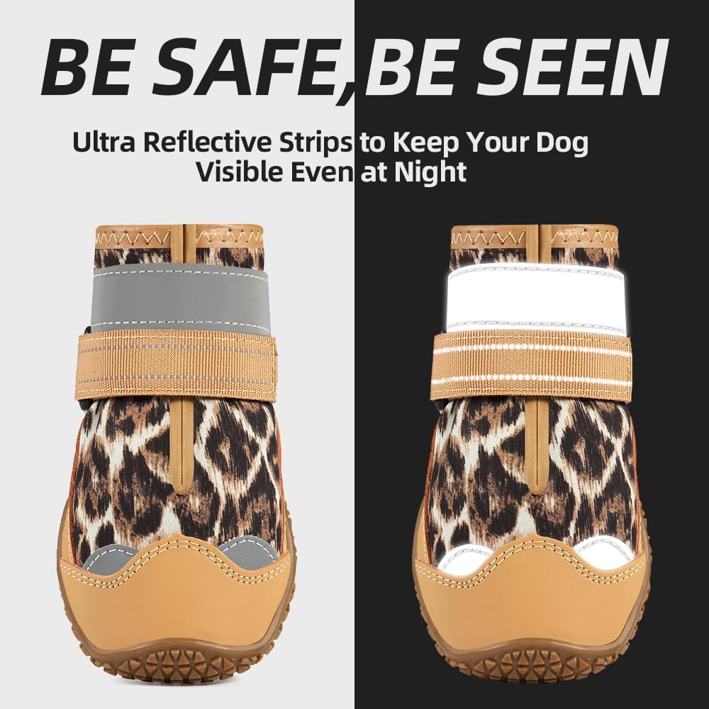 Dog Shoes for Large Dogs, Medium Dog Boots & Paw Protectors for Hardwood Floors, Outdoor Dog Booties for Hot Pavement Winter Snow Hiking, Waterproof Dog Shoes with Reflective Strips Size 6