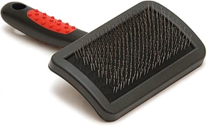Jeffers Pet Hard Pin Universal Slicker Brush for Dogs & Cats – Firm Bristles, Curved Head for Tough Mats & Tangles, Non-Slip Grip, Best for Thick Coats, Heavy Matting – Black, Red - Small