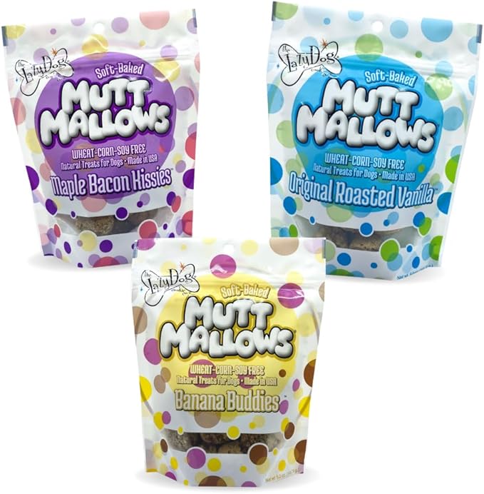 The Lazy Dog Cookie Co. Mutt Mallows Soft Baked Dog Treats, Wheat, Corn & Soy Free, Baked in The USA, 5 oz Cost Saving Variety Bundle (Pack of 3)