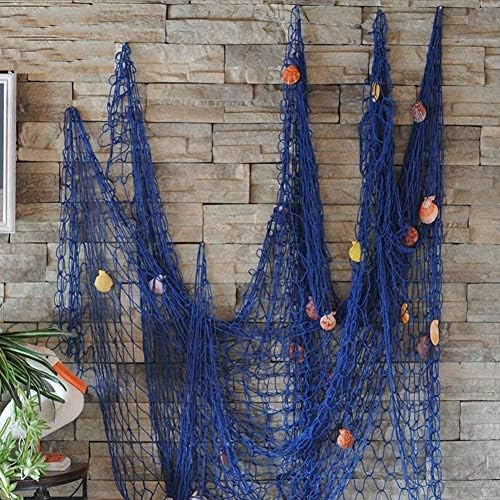 Nature Fish Net Wall Decoration with Shells, Ocean Themed Wall Hangings Fishing Net Party Decor for Pirate Party,Wedding,Photographing Decoration (Fishnet-2pack-Beige & Blue)