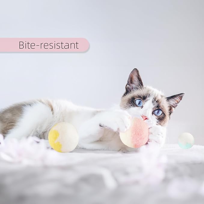 TUSATIY 9PCS Cat Ball Toy, Multi-Colored Cats Fuzzy Balls & Woolen Yarn Kitten Toys Balls with Bell Inside,Soft Interactive Cat Toys for Indoor Cats Self Play