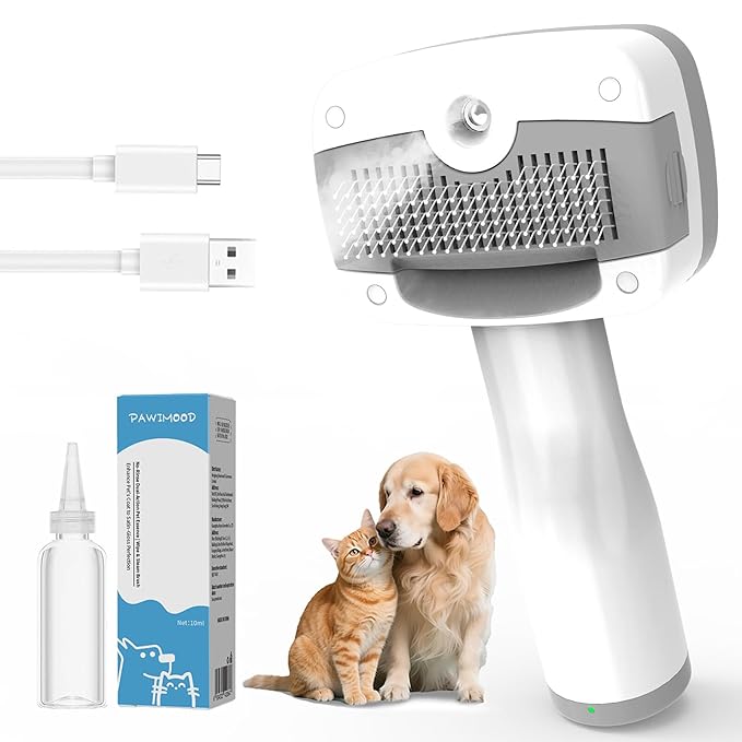 5 in 1 Pet Steam Brush for Dogs & Cats – Self Cleaning, 3 Pet Brush for Smoothing, Dematting, Thinning – Shedding, Grooming & Hair Removal, Includes Shampoo & Storage Case (7.2"-pinbrush)