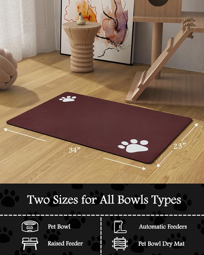 Pet Feeding Mat-Absorbent Dog Mat for Food and Water Bowl-No Stains Quick Dry Water Dispenser Mat-Dog Accessories Pet Supplies-Bowl for Messy Drinkers(RED,23"x34"