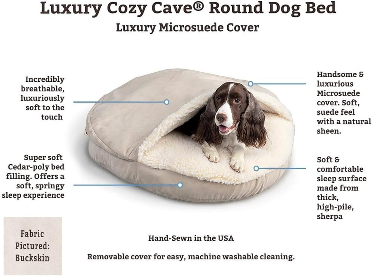 Snoozer Luxury Cozy Cave Dog Bed - Indoor Dog Bed with Cover Cave, Covered Calming Burrow for Medium & Large Sized Pets with Blanket Attached, Enclosed, Washable - XL, Pedigree Denim