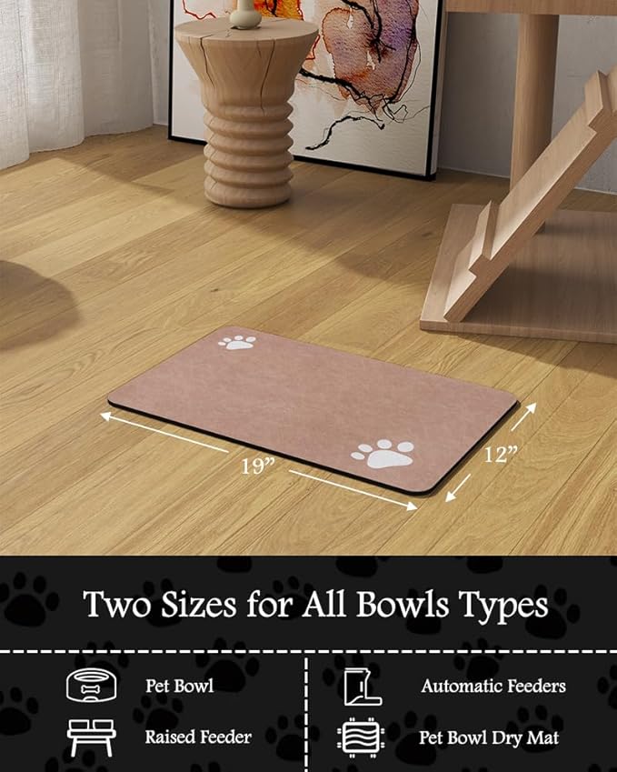 Pet Feeding Mat-Absorbent Dog Mat for Food and Water Bowl-No Stains Quick Dry Water Dispenser Mat-Dog Accessories Pet Supplies-Bowl for Messy Drinkers(Dusty Pink,12"x19"