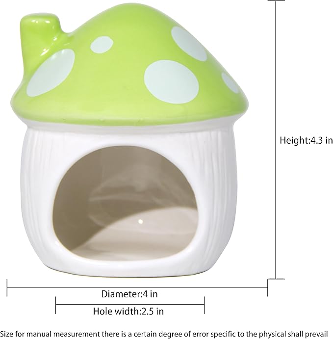 Ceramic Mushroom Hamster Hideout - Hamsters Habitat for Hamsters Chinchillas Hedgehogs and Gerbils Mouse Small Pet Guinea Pigs House Hamster Bed (Green)