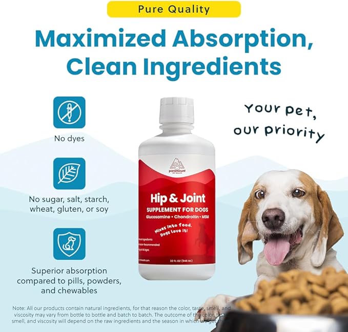Liquid Glucosamine for Dogs, 1600mg Glucosamine Chondroitin MSM, Hip & Joint Supplement for Large Dogs, Liquid Arthritis Relief & Mobility Support, 32 oz