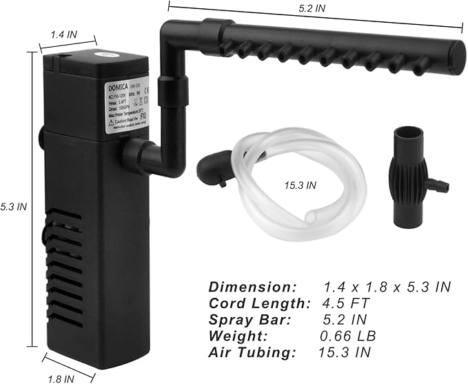DOMICA Internal Aquarium Filter with Aeration System 100GPH 5W Power Filter for 5 to 15 Gallons Fish Tank, Submersible Fish Tank Filter