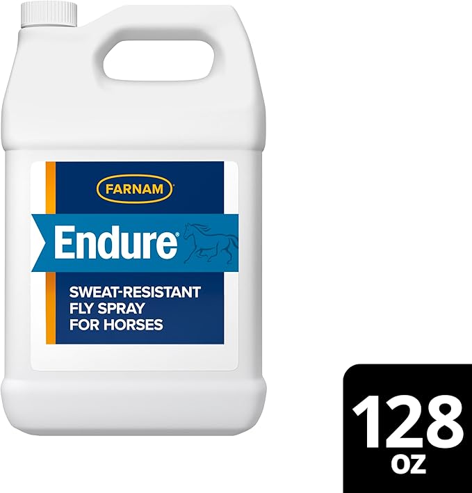 Farnam Endure Sweat-Resistant Fly Spray for Horses, Sweat-Rsistant Formula Lasts Up to 14 Days, Kills and Repels Against Flies, Gnats, Mosquitoes, Ticks & Lice, 128 oz.